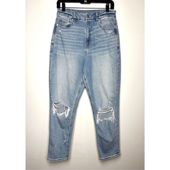American Eagle Curvy Mom Jean Distressed Stretch Light Wash High Rise Women 6 - Picture 1 of 5